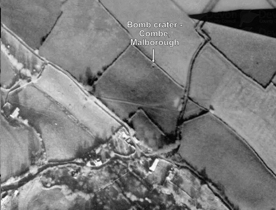 Aerial picture of bomb crater near Malborough